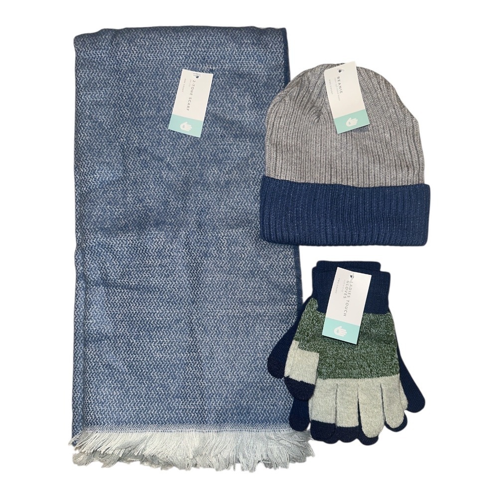 Gertex‎ Blue/Gray Scarf, Hat & Gloves Set